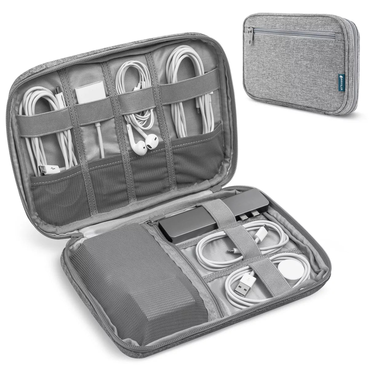 PAVILIA Soft Electronic Organizer Travel Case, Medium Cable Tech Storage Pouch Cord Bag, Charger Accessories Essentials
