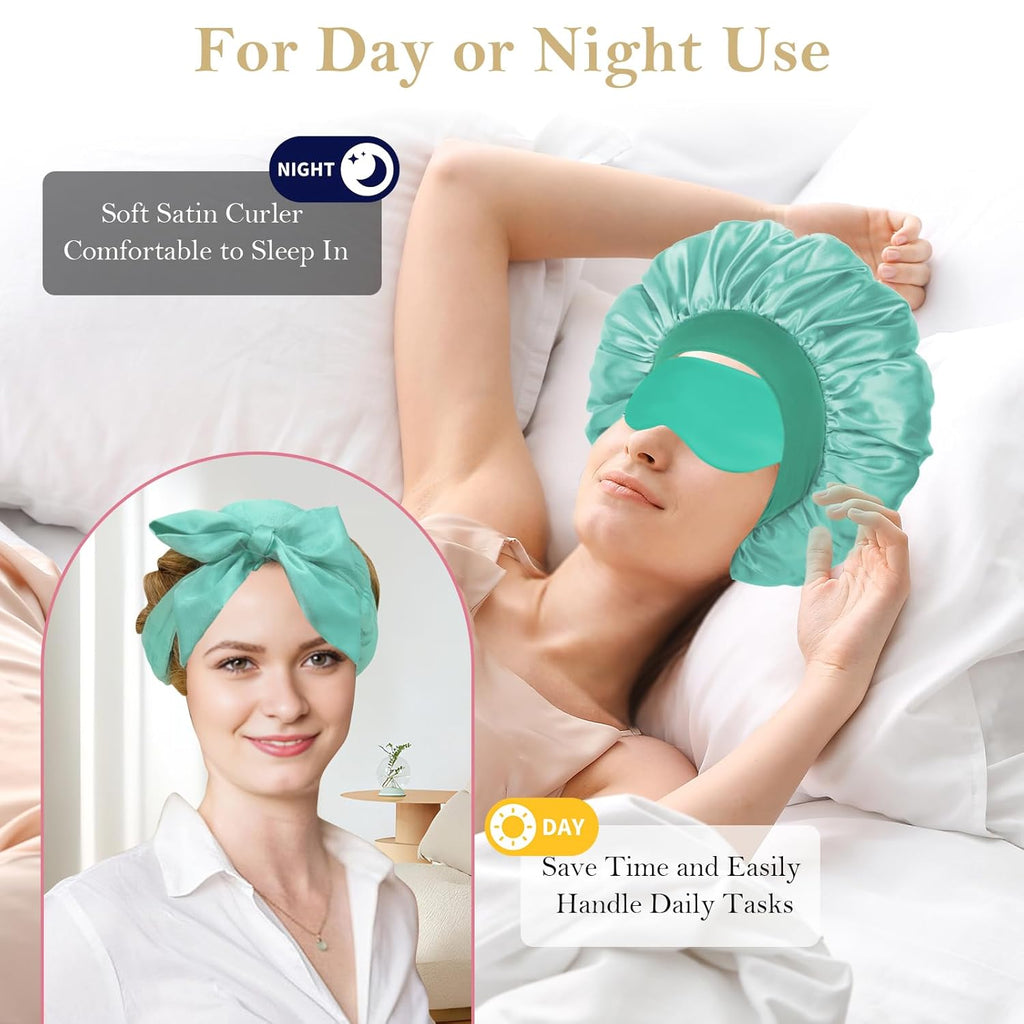 Heatless Curls Overnight Hair Curlers to Sleep In, Satin Heatless Curling Set - No Heat Overnight Curls, Hair Curlers No Heat Curlers, Beach Waves for Women Long Hair Volume (Green)
