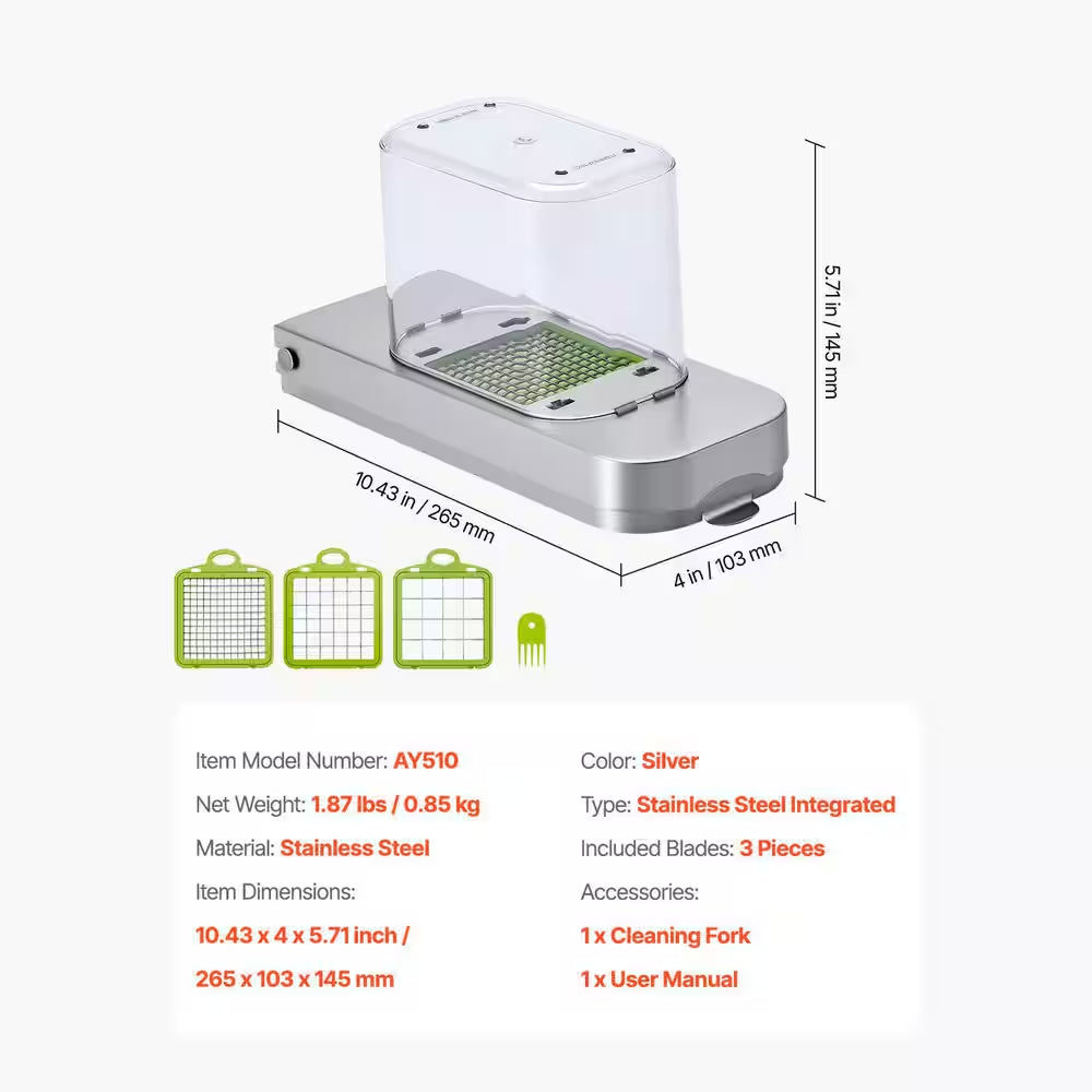 Vegetable Chopper with 3 Stainless Steel Blades, Food Cutter and Onion Slicer with Container, Kitchen Tools for Salad