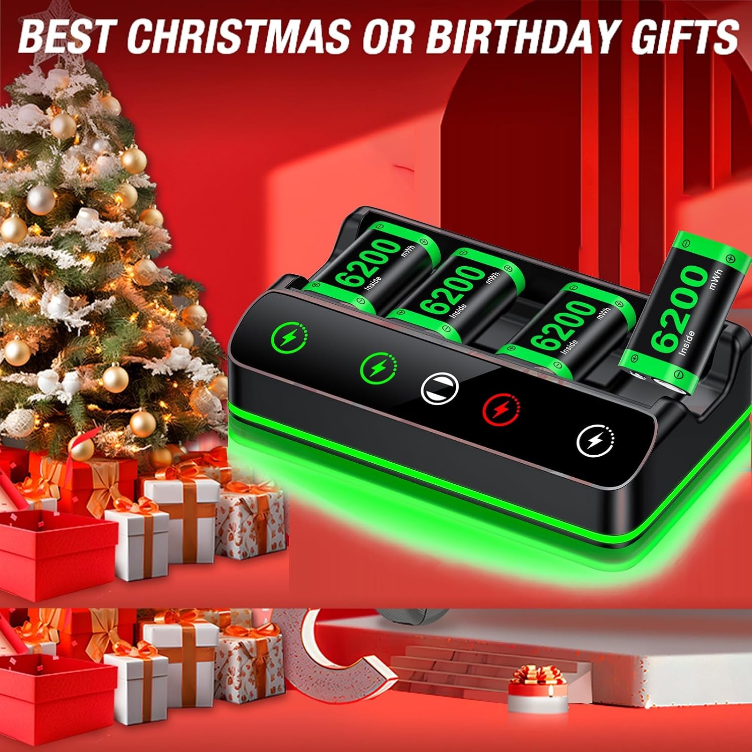 Rechargeable Xbox Controller Battery Pack Charging Station,4X6200Mwh Xbox Battery Pack with Fast Charging Station