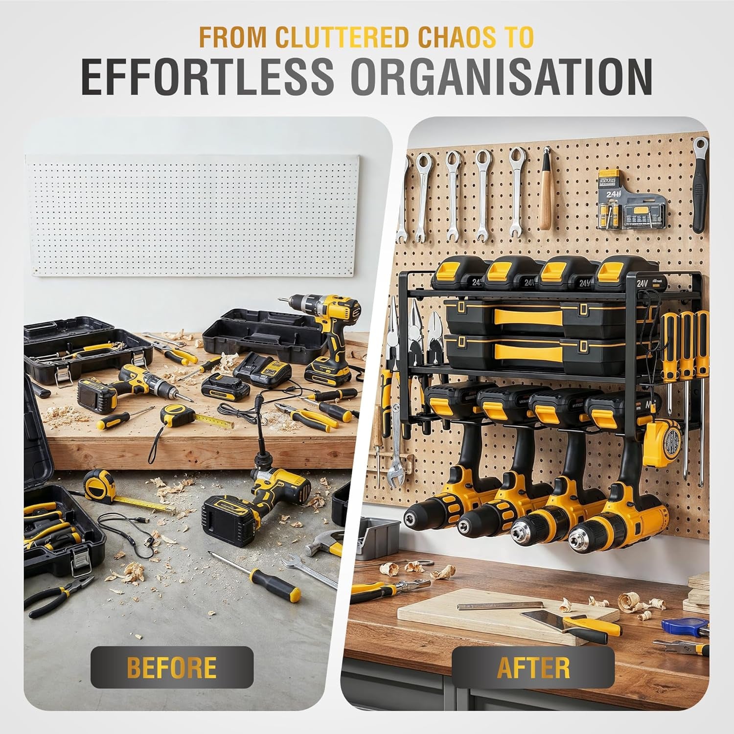 Power Tool Organizer Wall Mount - Garage Wall Tool Organizer with Drill Holder, Tool Storage Organizer, Heavy Duty Metal Shelf, Wall Mount Organizer for Garage & Workshop