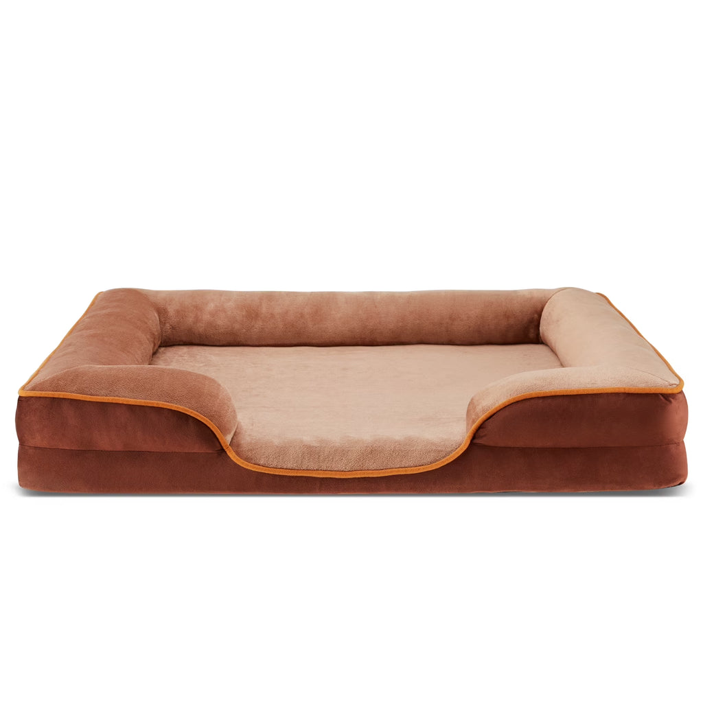 42"X32" Orthopedic Dog Bed, Memory Foam Puppy Sleeping Sofa, with Non-Slip Base, Washable Removable Cover, Improved Sleep for Pet, Brown