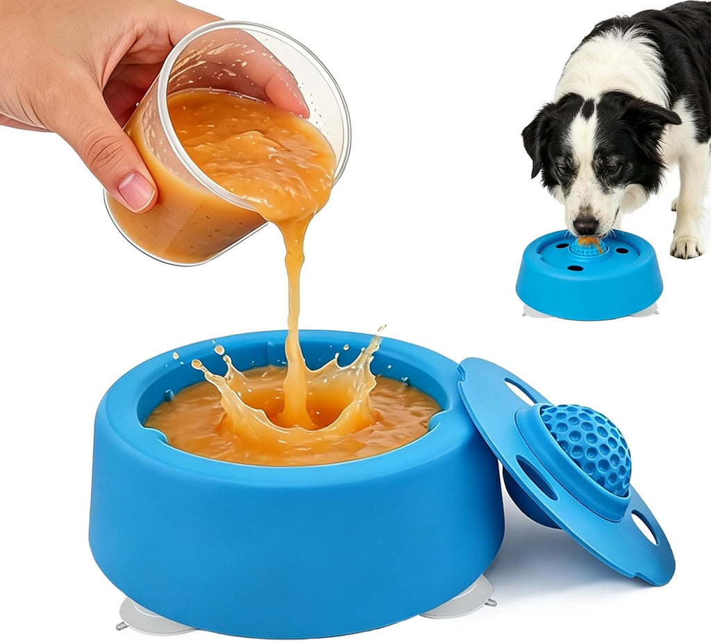 Slow Feeder Dog Bowls, Dog Lick Bowl with Rolling Ball - Lick & Roll Bowl, Dog Slow Feeder Bowl for Liquid Treats, Bone Broth & Yogurt, Non-Slip Suction Base, for Small, Medium & Large Breeds