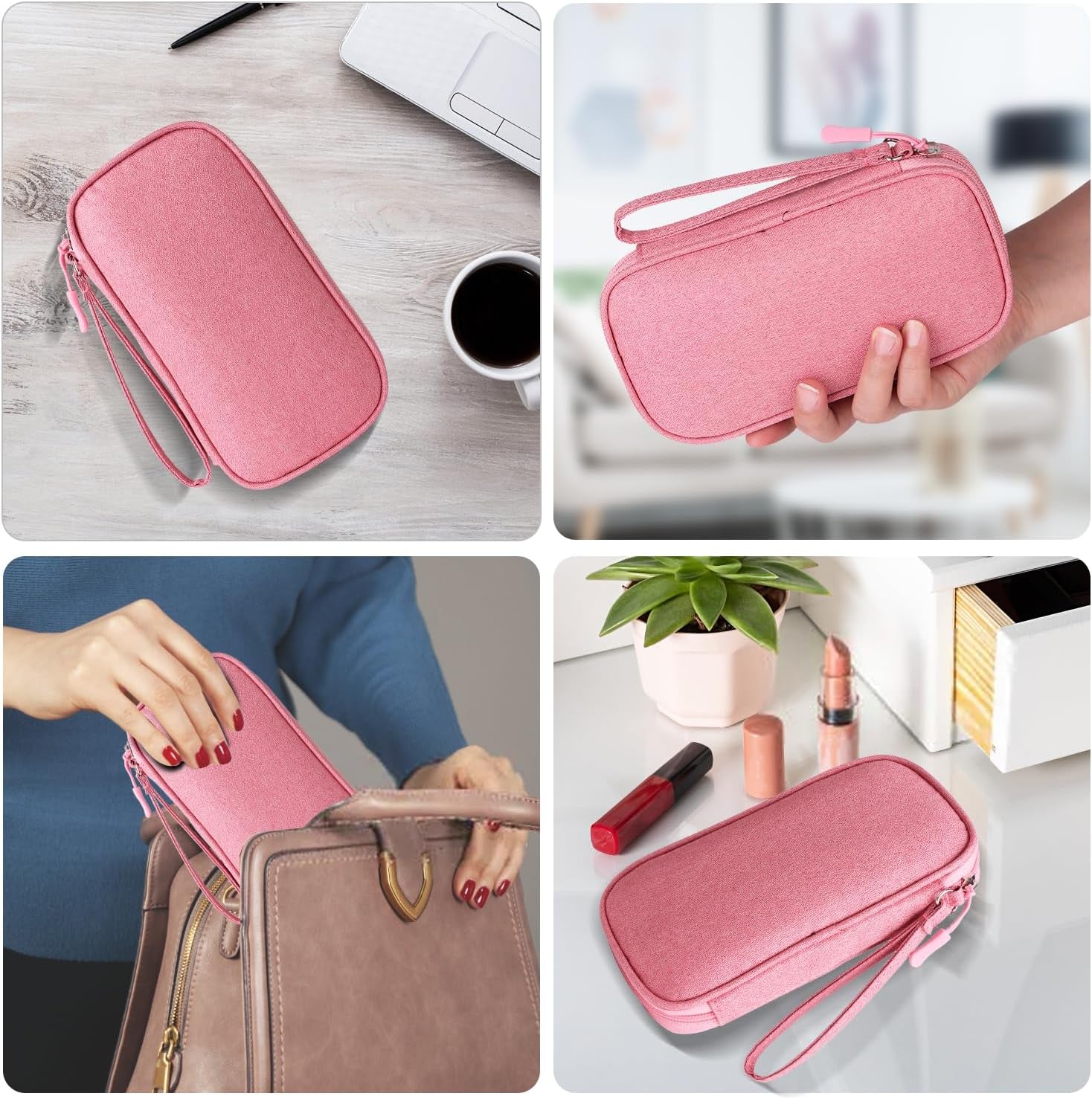 Pink Universal Cable Organizer - Electronics Accessories Bag for Charger, Phone, Memory Card & Travel Gadgets