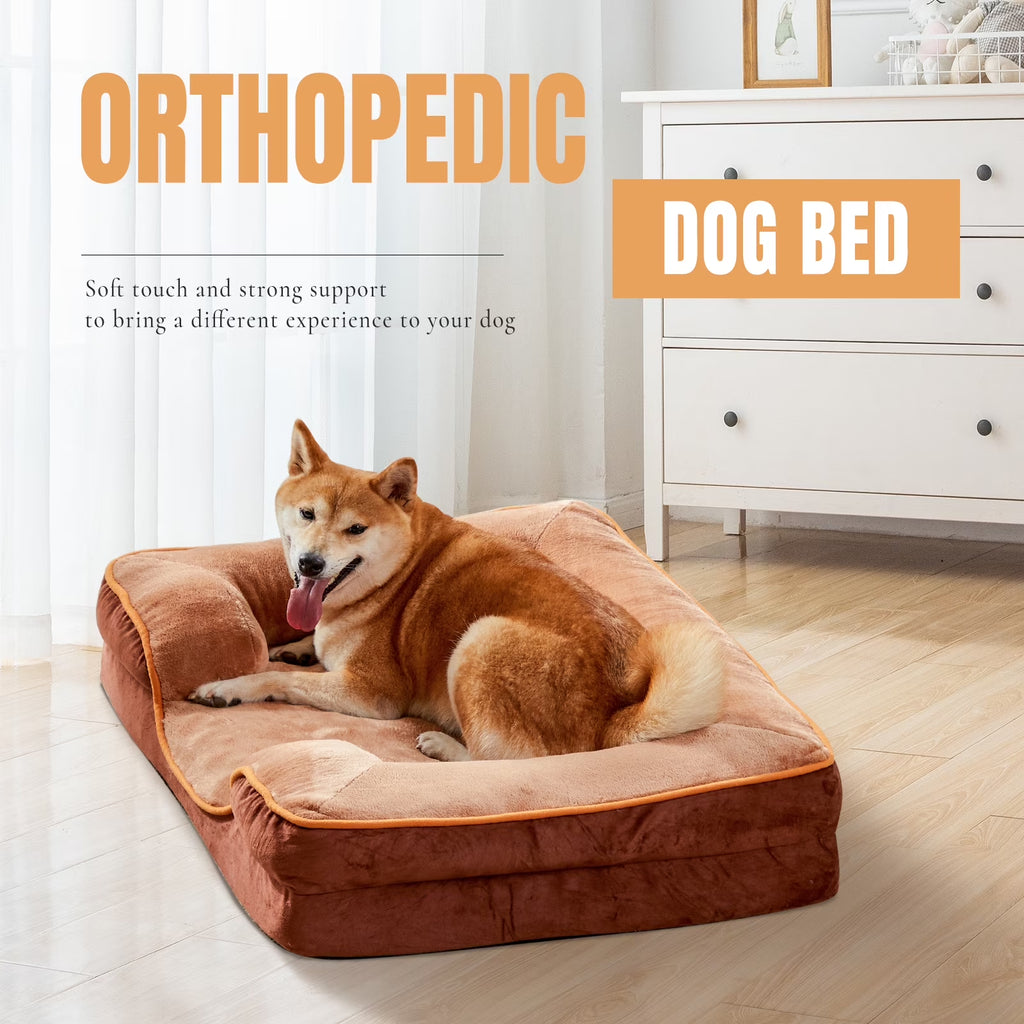 42"X32" Supportive Memory Foam Orthopedic Dog Bed, with Washable Removable Cover, Non-Slip Base, Waterproof, Brown