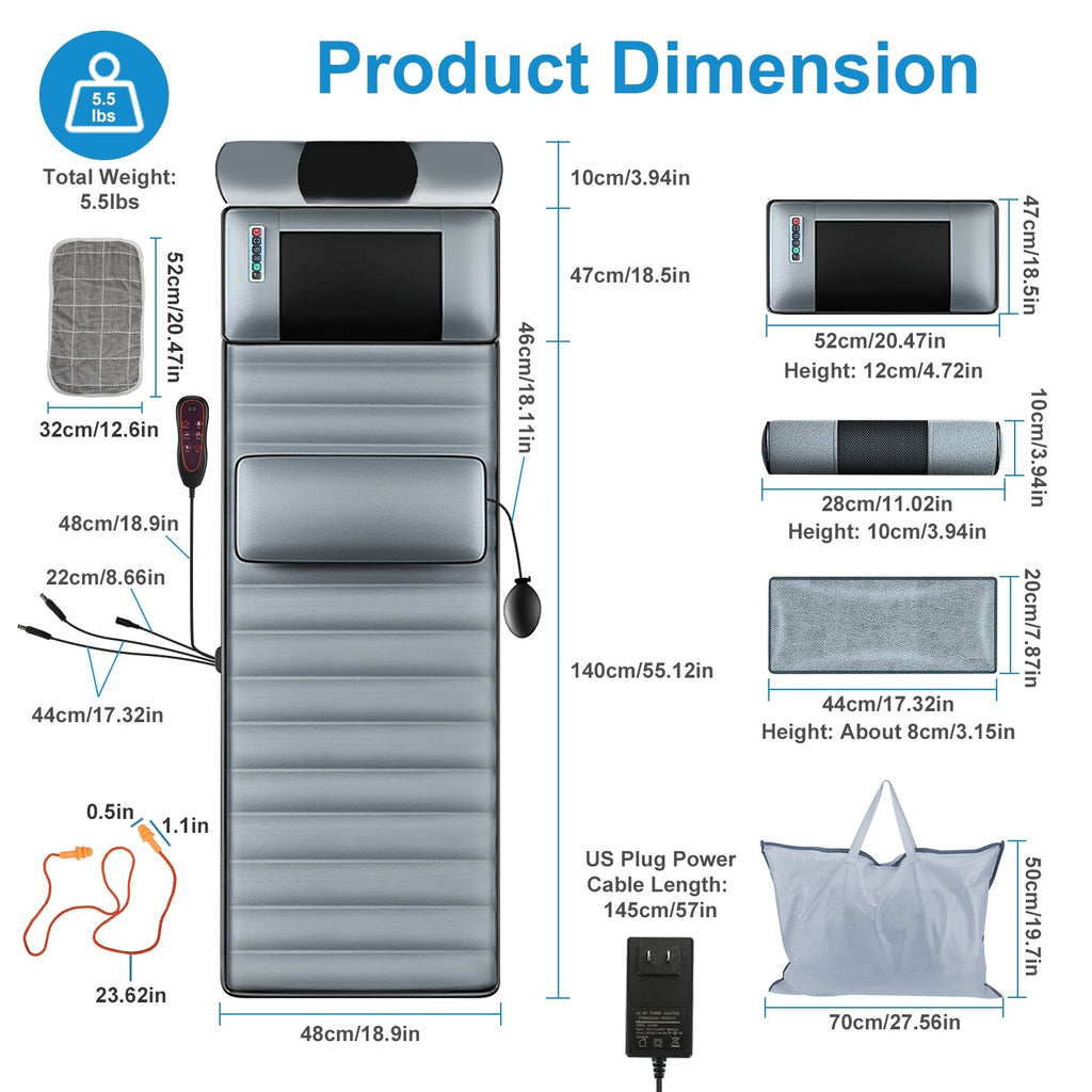 Full Body Electric Massage Mat W/Heat Vibration Massage Pad Cushion Back Massage