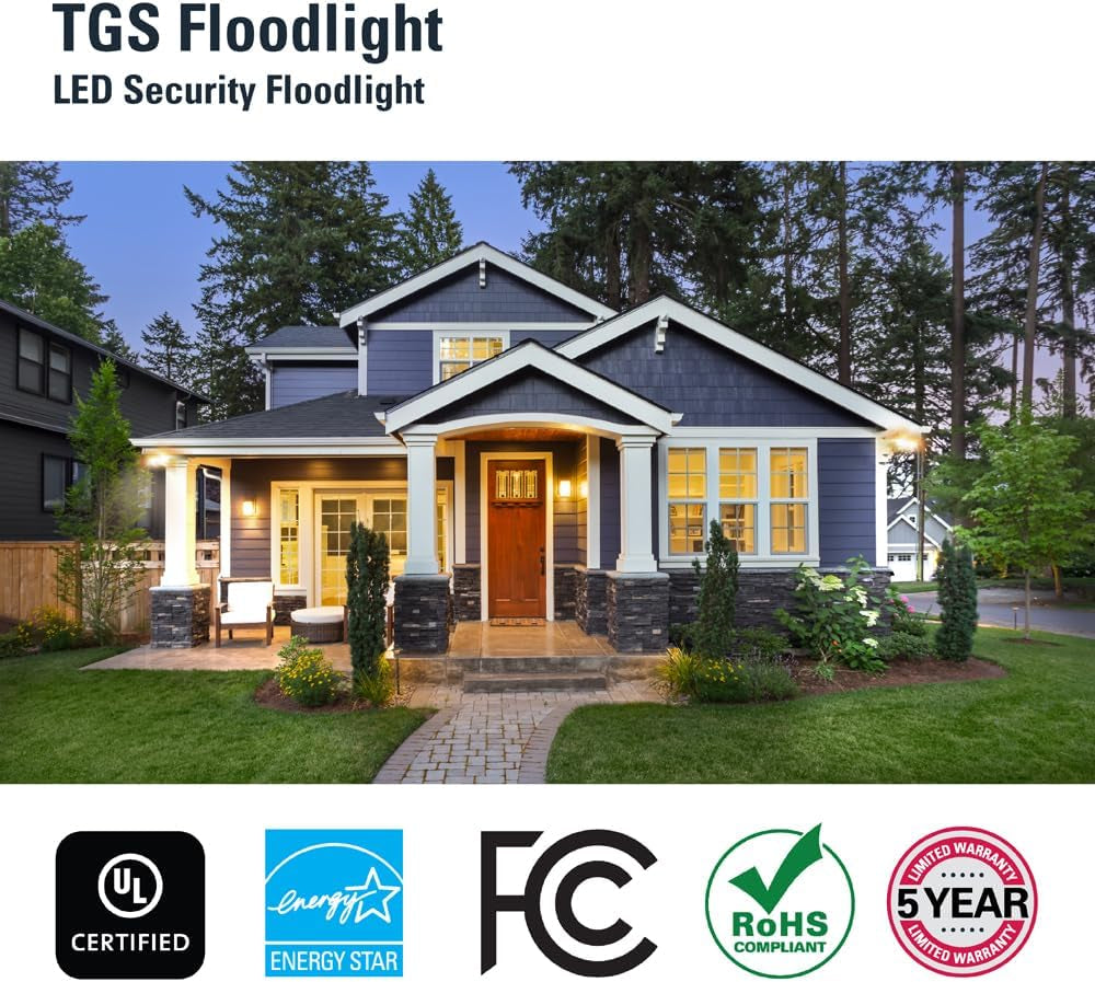 TGS Outdoor LED Motion Sensor Flood & Security Light Twin round Head White