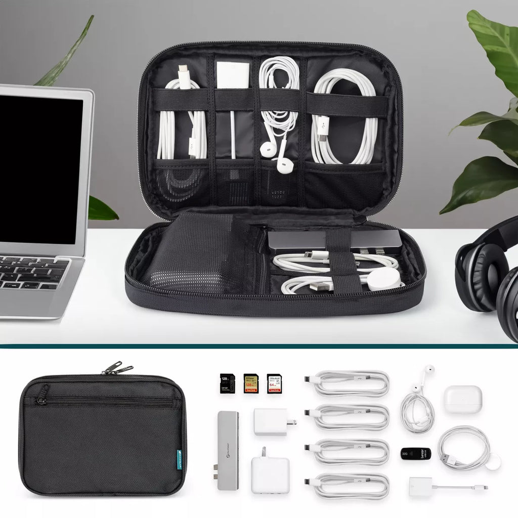PAVILIA Soft Electronic Organizer Travel Case, Medium Cable Tech Storage Pouch Cord Bag, Charger Accessories Essentials