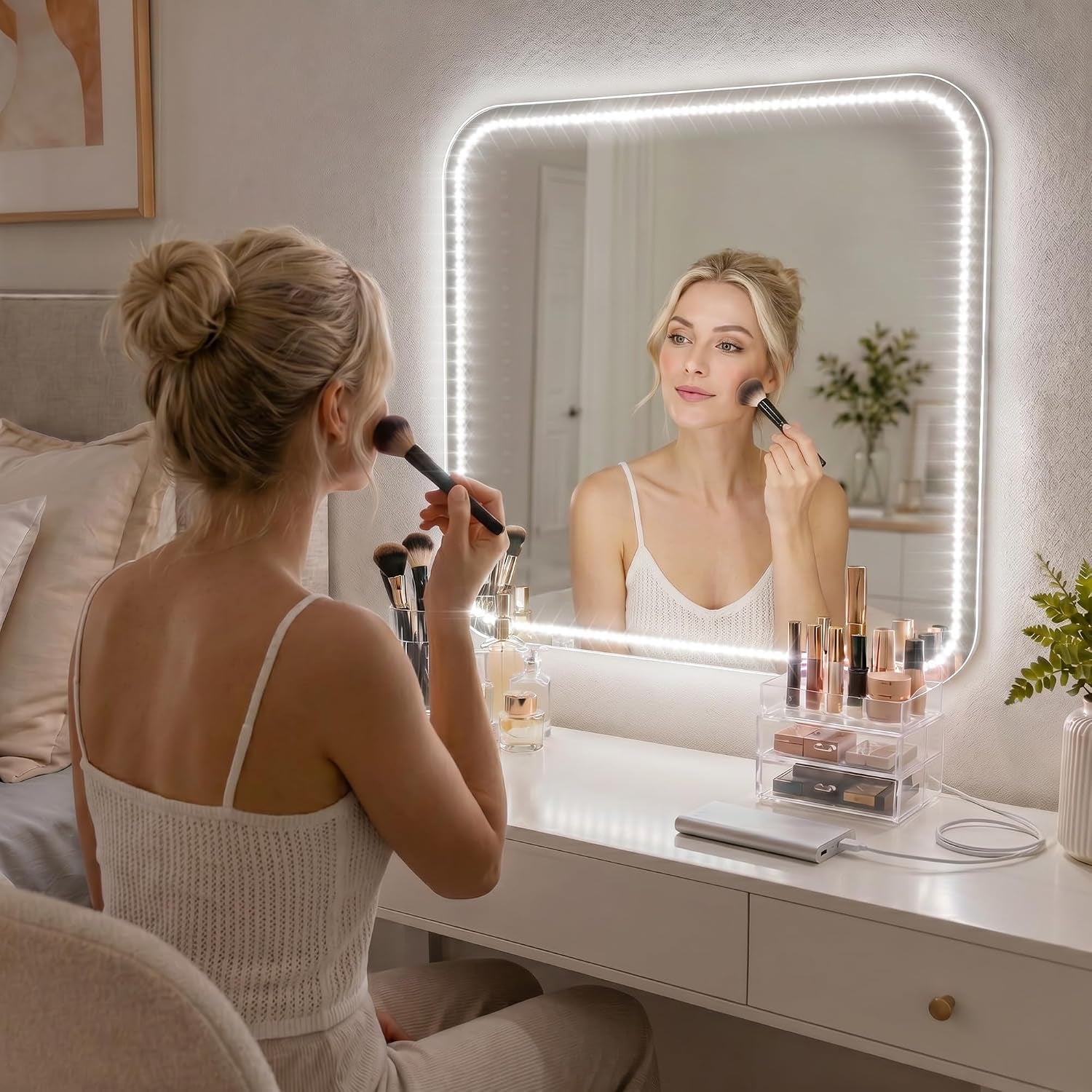 Vanity Lights for Mirror, 13FT Dimmable 6000K LED Light Strip | Stick on Makeup LED Lighting, LED Vanity Lights Strips for Mirror for Bedroom Bathroom Vanity Table (Mirror Not Included)