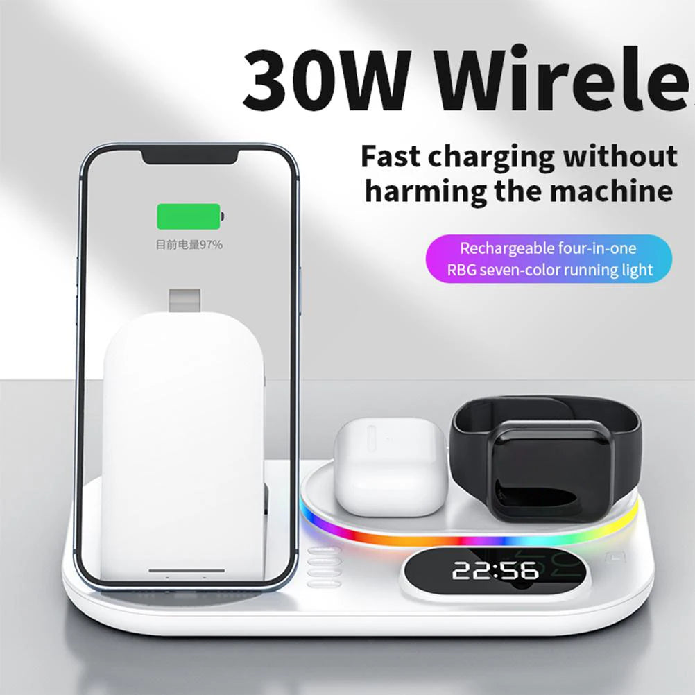 Wireless Fast Charging Station Wireless Charging Station Adjustable Foldable Portable Lightweight Clock Design for Home