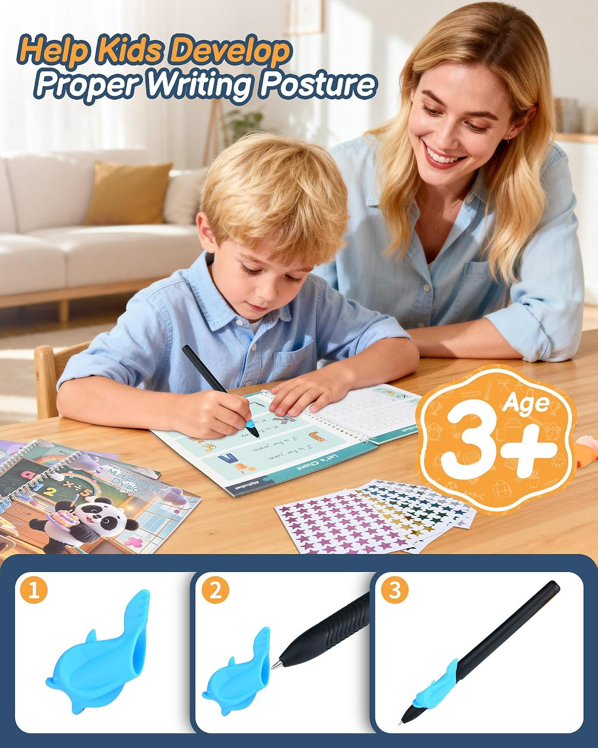 Motor Magic Happy Writer System - Magic Grooved Handwriting Practice for Kids Ages 3-8, 8 Book Reusable Workbooks, 3D Calligraphy Writing Set with Disappearing Ink, Little Explorer Preschool Learning