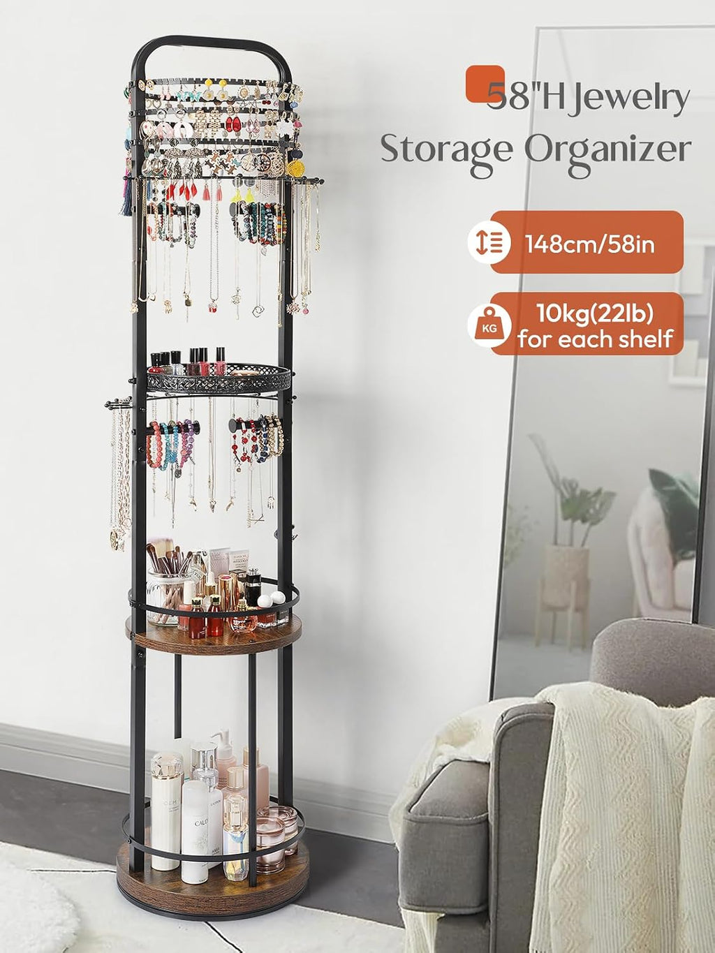 Hanging Jewelry Organizer and Makeup Organizer Black