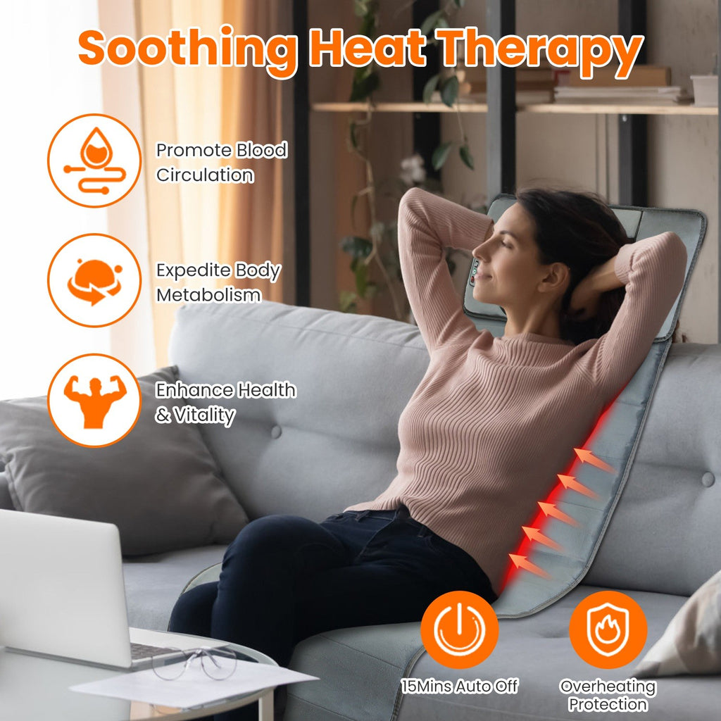 Full Body Electric Massage Mat W/Heat Vibration Massage Pad Cushion Back Massage
