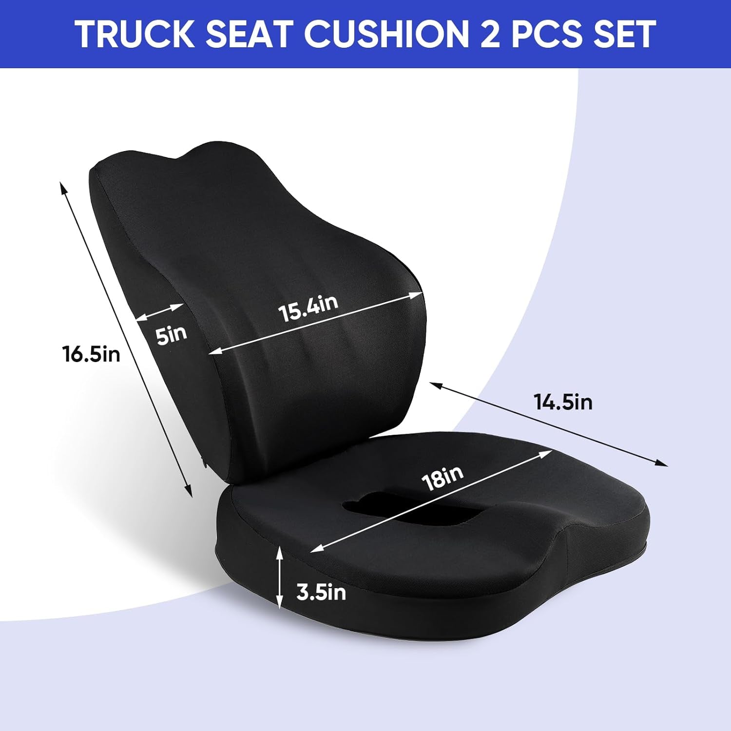 Truck Seat Cushion, 2PC 100% Memory Foam Seat Cushion for Truck Driver, with Back Support, Semi Truck Accessories for Men -Seat Cushion-18X14.5X3.5In, Lumbar Cushion-16.5X15.4X5