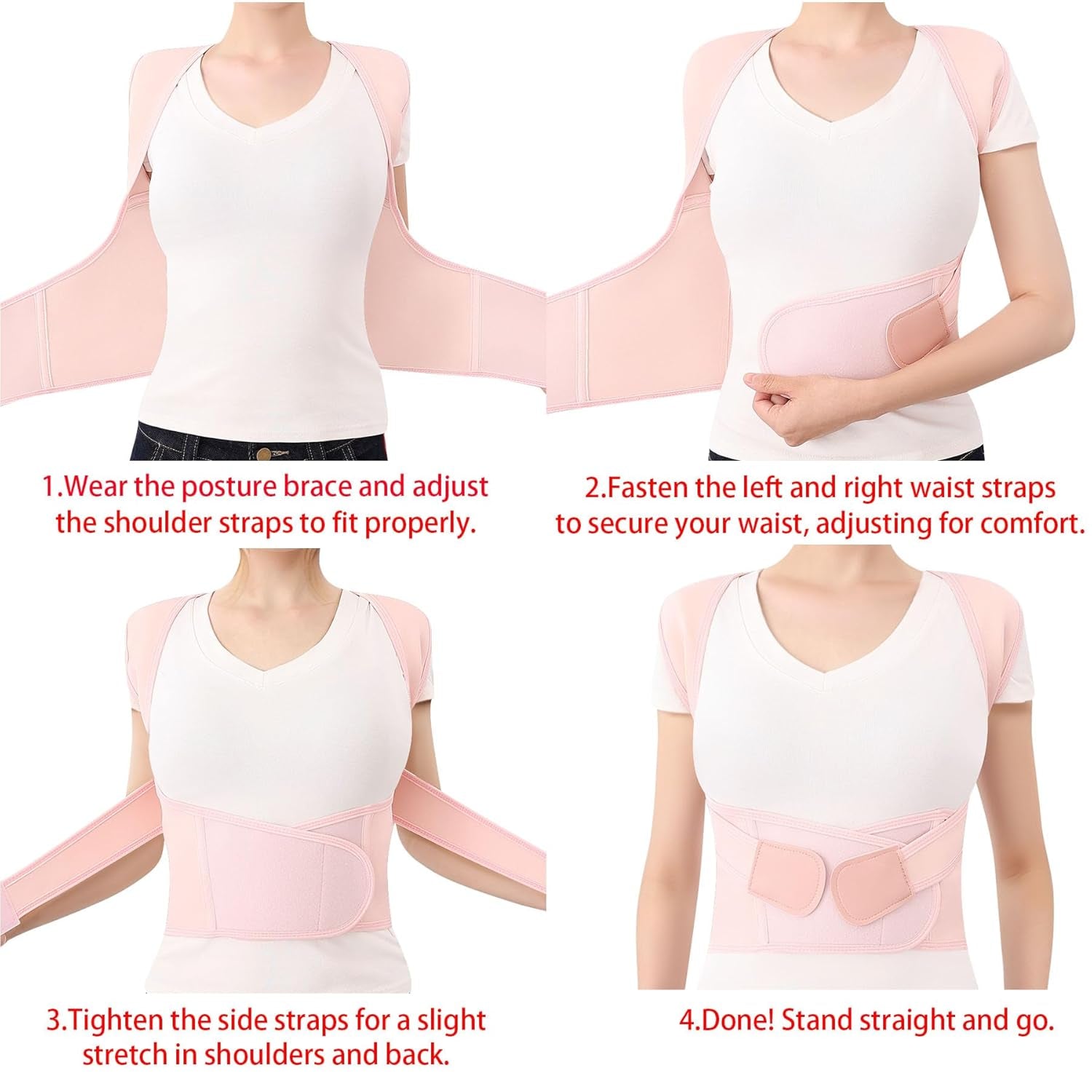Back Brace Posture Corrector for Women and Men Full Support for Posture Correction & Scoliosis Hunchback Corrector De Postura Para Hombre Y Mujer Upper Thoracic Back Straightener Pink, Medium