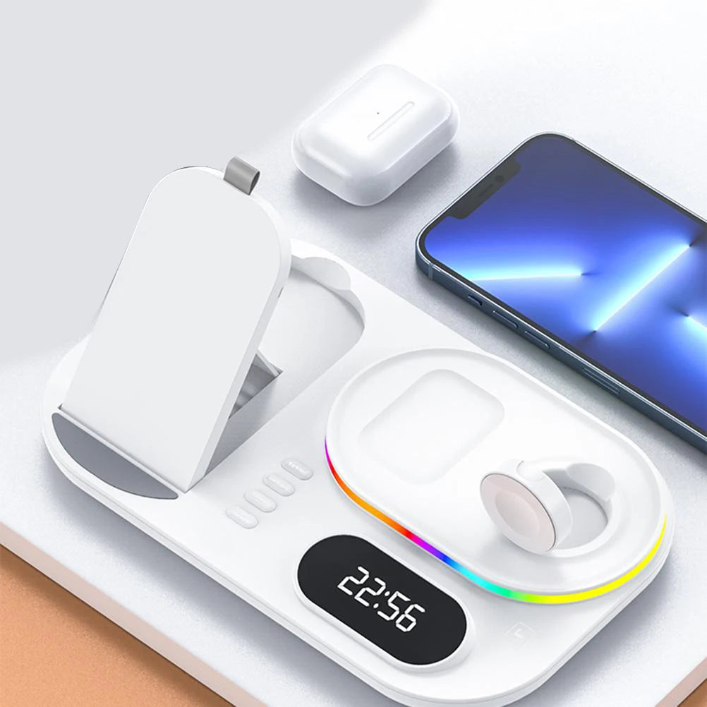 Wireless Fast Charging Station Wireless Charging Station Adjustable Foldable Portable Lightweight Clock Design for Home