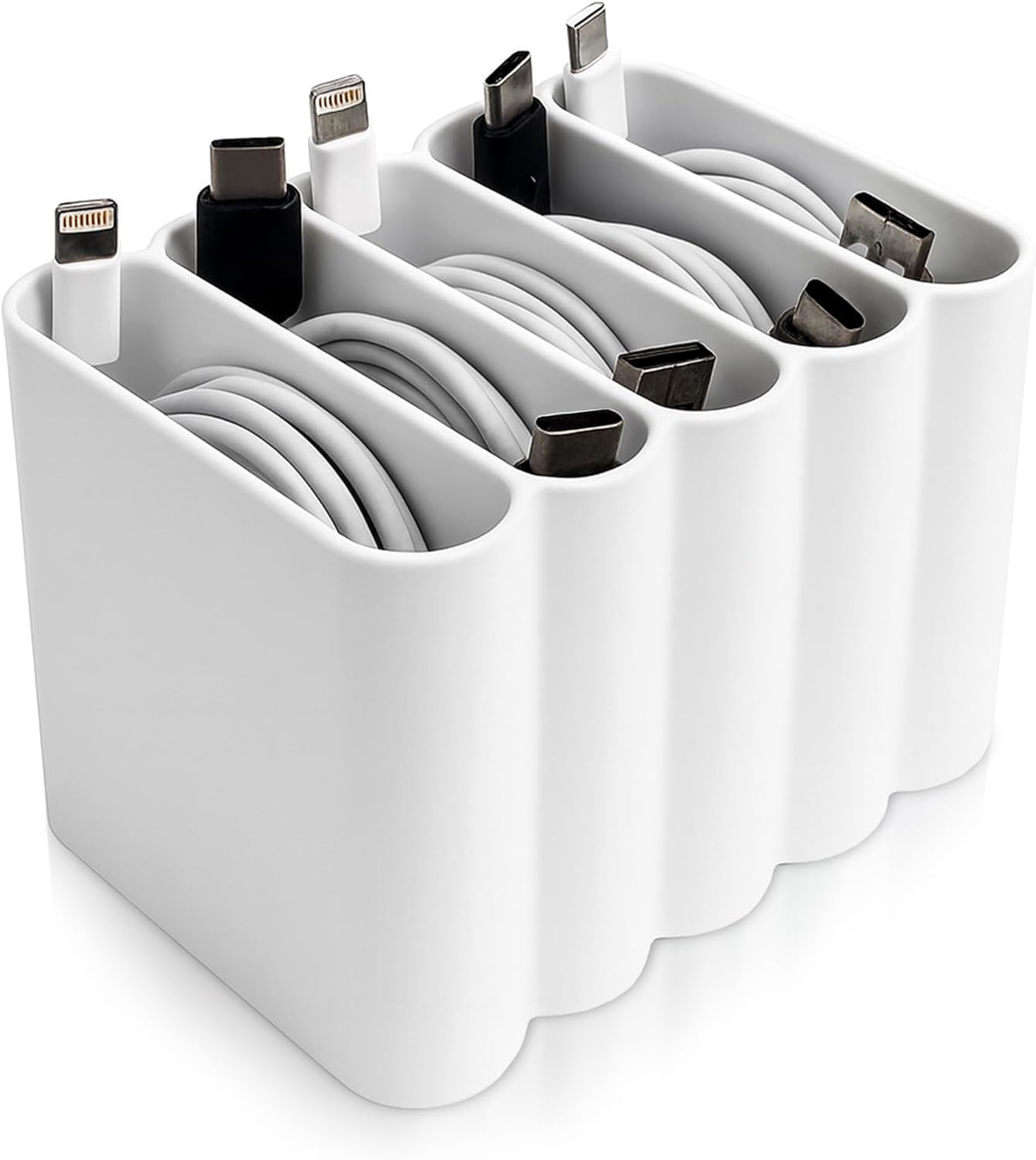 Cable Management Organizer Cord Management, Multiple Slots for Home, Office, Desk, Workshop, Durable Plastic Connectable Cable Organizer, Tangle-Free, Expandable Storage, White
