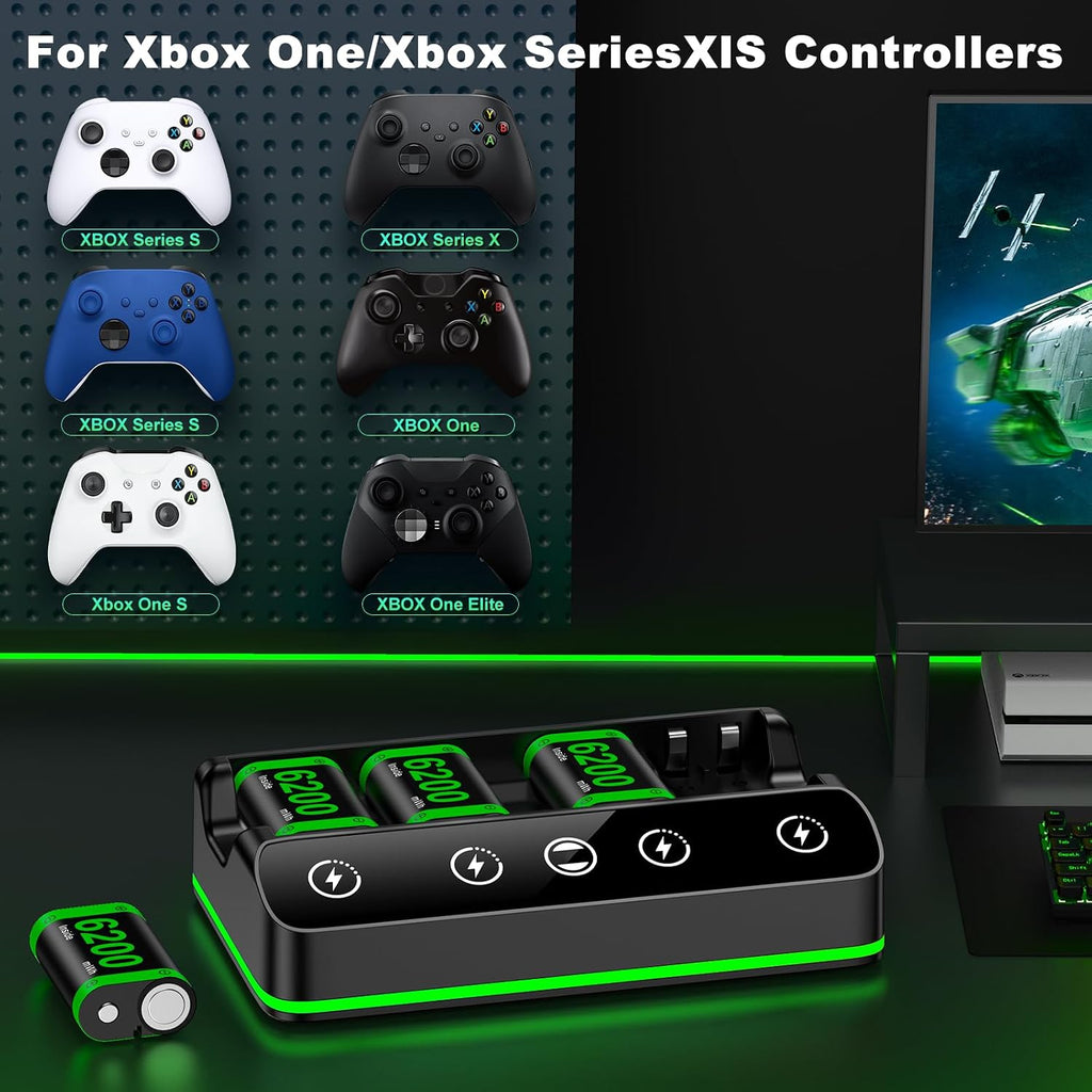 Rechargeable Xbox Controller Battery Pack Charging Station,4X6200Mwh Xbox Battery Pack with Fast Charging Station