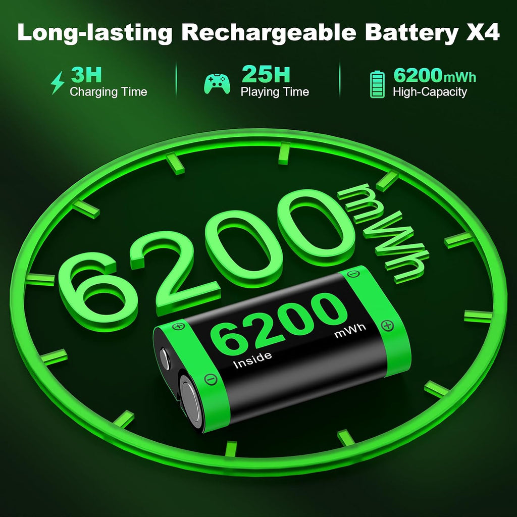 Rechargeable Xbox Controller Battery Pack Charging Station,4X6200Mwh Xbox Battery Pack with Fast Charging Station