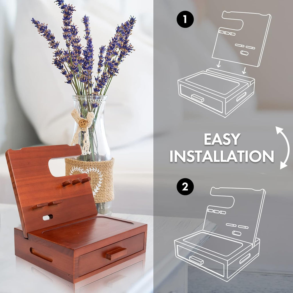 Solid Wood Nightstand Organizer, Docking Station, Gifts for Men, Made of Cedar, Versatile Bedside Table Organizer for Cellphone, Watch, Headphone, Keys Walnut Wood