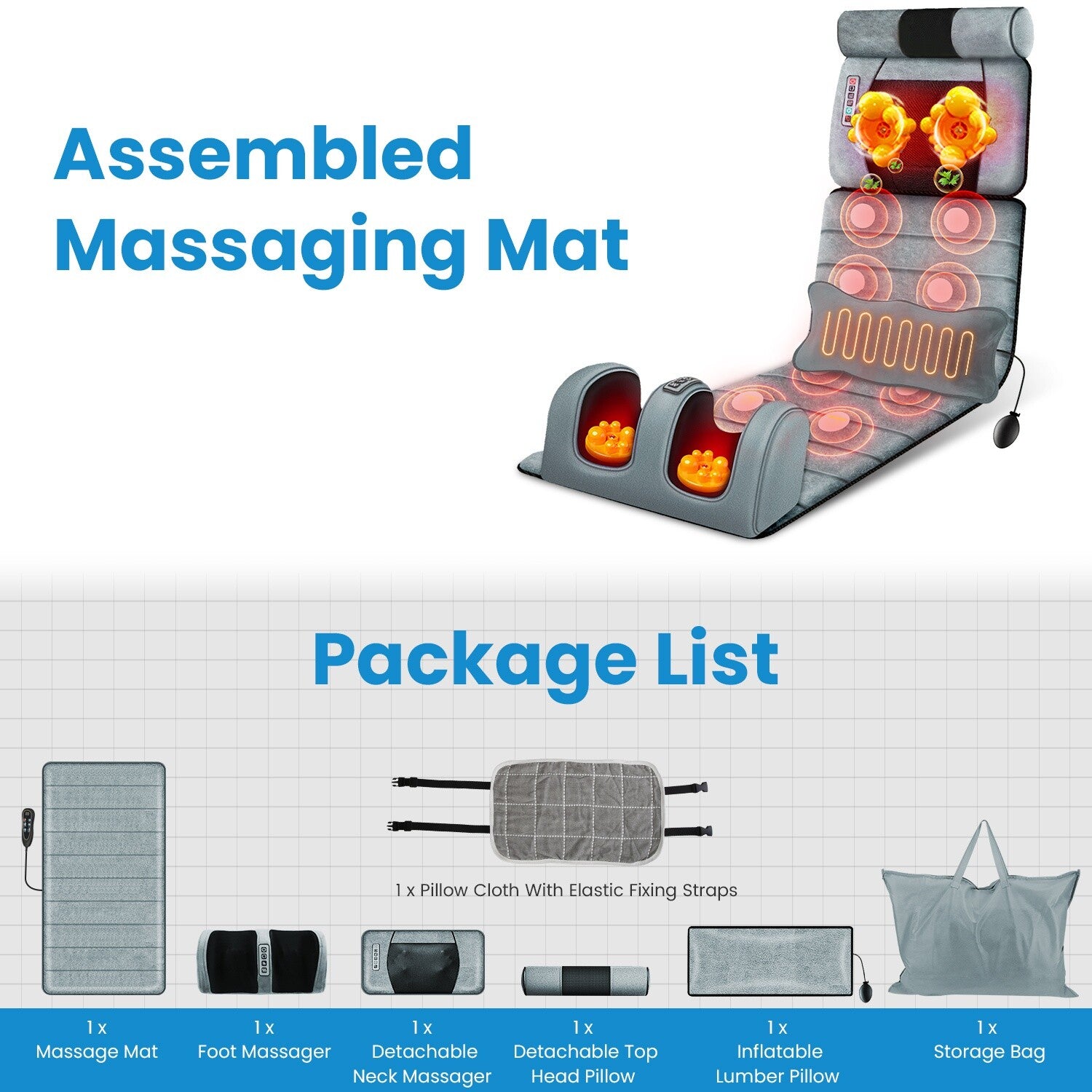 Full Body Electric Massage Mat W/Heat Vibration Massage Pad Cushion Back Massage