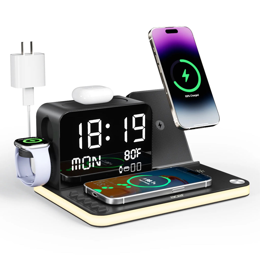 7 in 1 Wireless Charging Station: Compatible with Apple Multiple Devices - Iphone Apple Watch and Airpods, Charger Stand with Led Night Light
