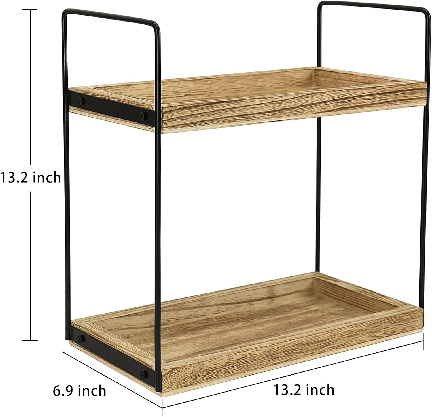2 Tier Bathroom Organizer, Bathroom Rack for Countertop, Wooden Double Tray for Kitchen Spice, Rustic Storage Shelf for Bathroom, Vanity, Kitchen, Coffee Bar