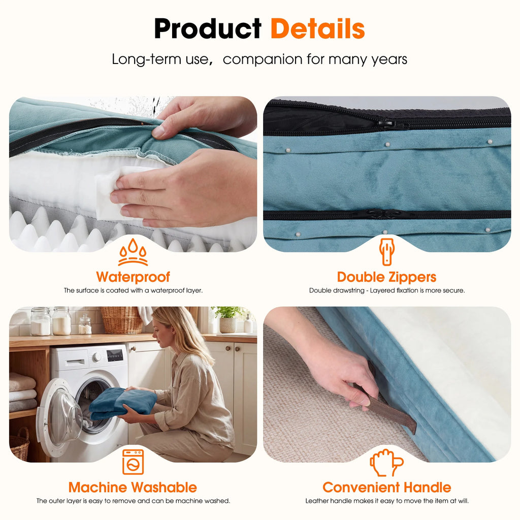 Extra Large Orthopedic Dog Bed Waterproof Pet Sofa Bed Four-Sided Bolster Cushion with Removable Washable Cover for Big Dogs Blue