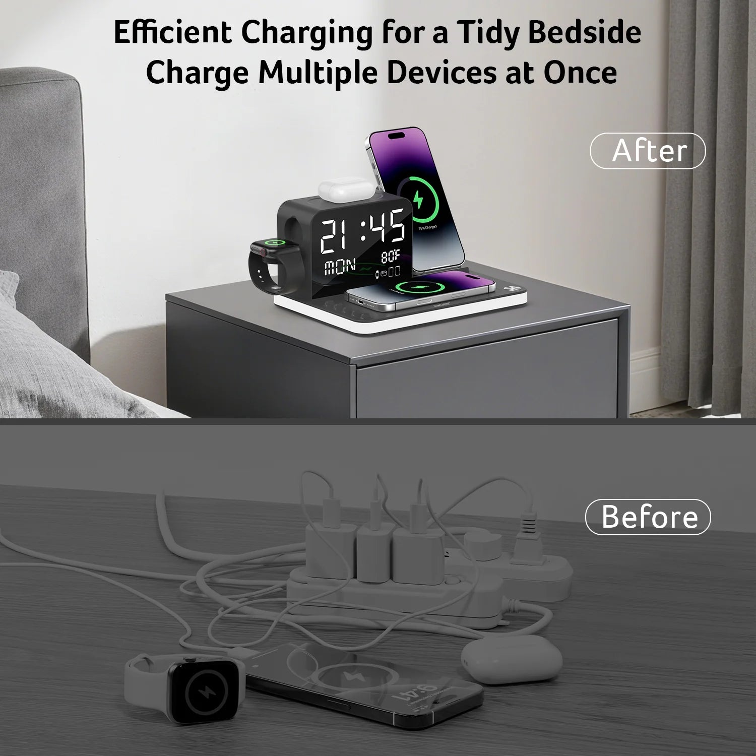 7 in 1 Wireless Charging Station: Compatible with Apple Multiple Devices - Iphone Apple Watch and Airpods, Charger Stand with Led Night Light
