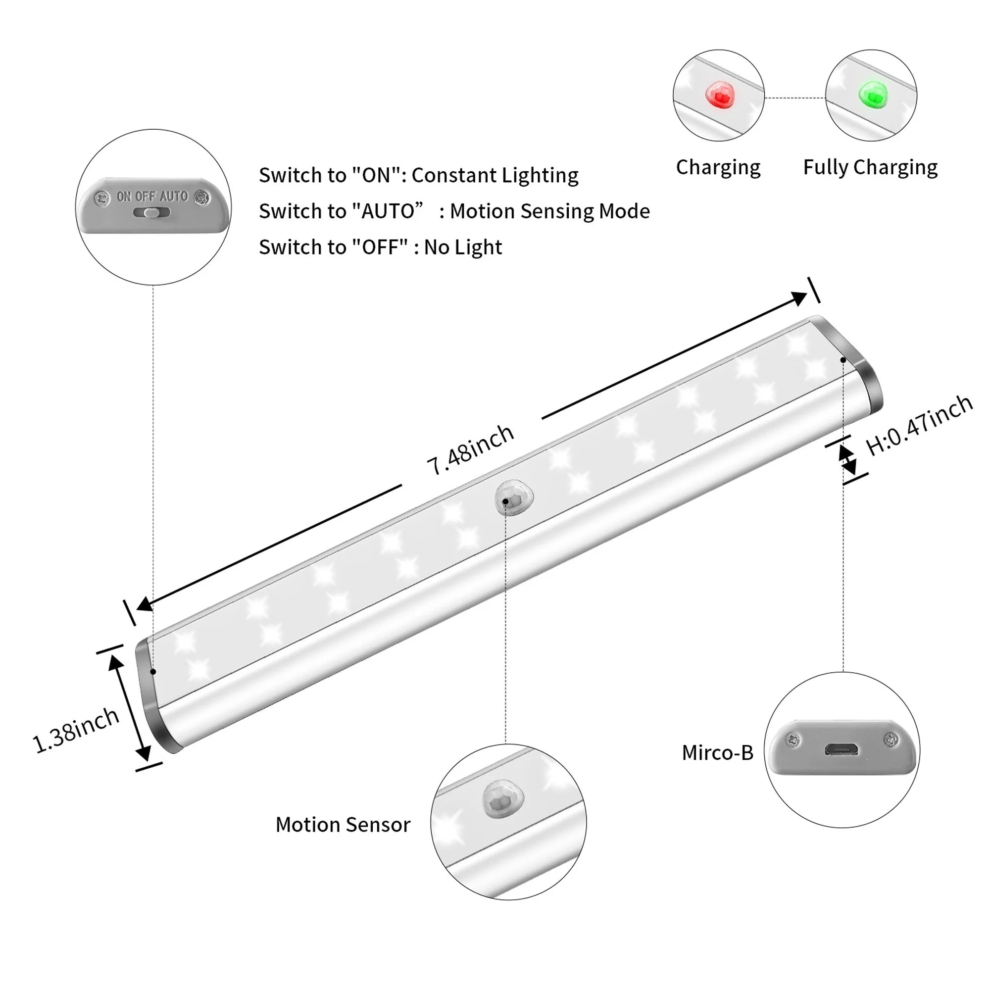 LED Motion Sensor Cabinet Light,Under Counter Closet Lighting, Wireless USB Rechargeable Kitchen Night Lights,Battery Operated Light,20 LED Light for Wardrobe,Closets,Cabinet,Cupboard,3 Pack