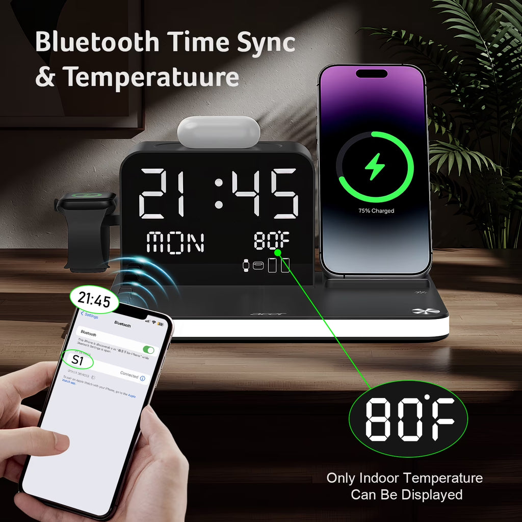 7 in 1 Wireless Charging Station: Compatible with Apple Multiple Devices - Iphone Apple Watch and Airpods, Charger Stand with Led Night Light