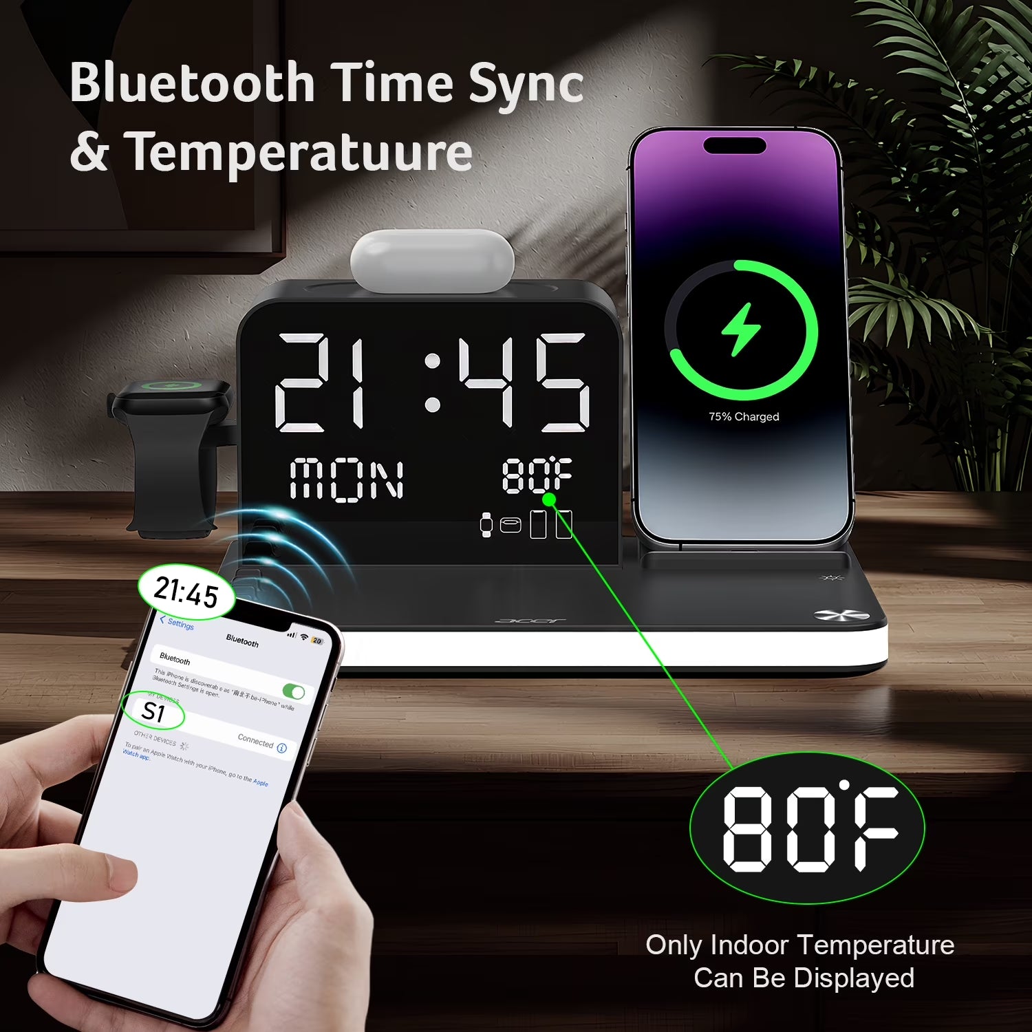 7 in 1 Wireless Charging Station: Compatible with Apple Multiple Devices - Iphone Apple Watch and Airpods, Charger Stand with Led Night Light