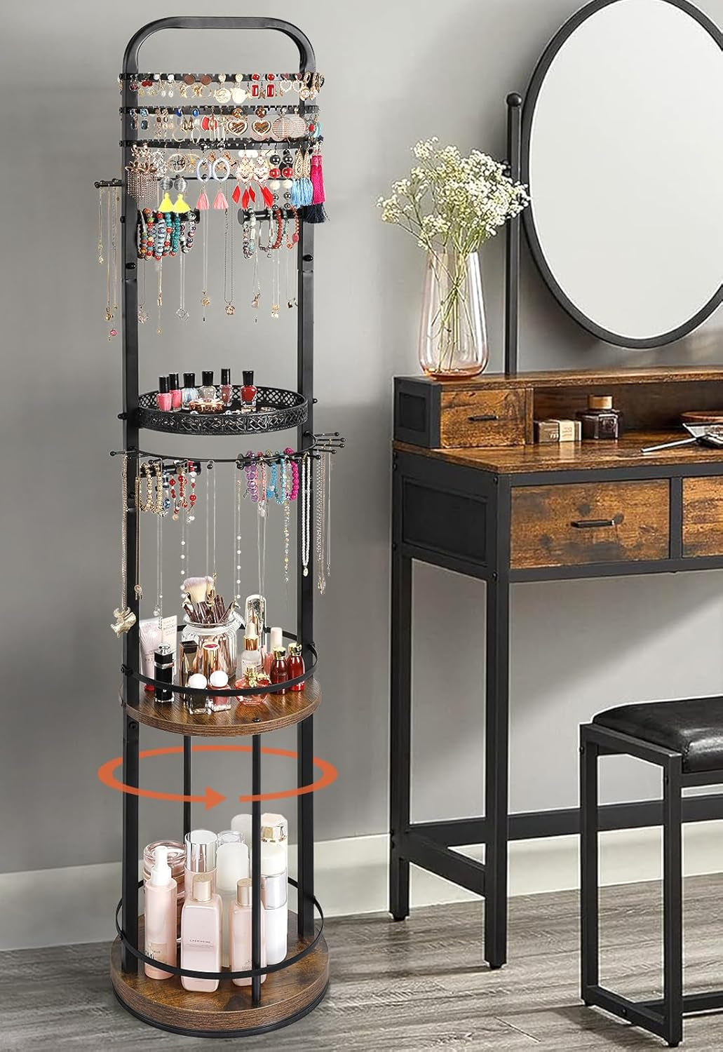 Hanging Jewelry Organizer and Makeup Organizer Black
