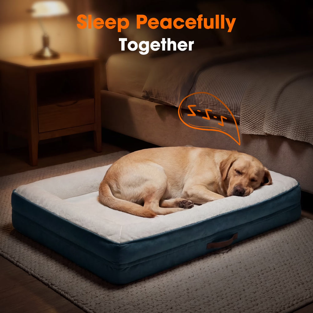 Extra Large Orthopedic Dog Bed Waterproof Pet Sofa Bed Four-Sided Bolster Cushion with Removable Washable Cover for Big Dogs Blue