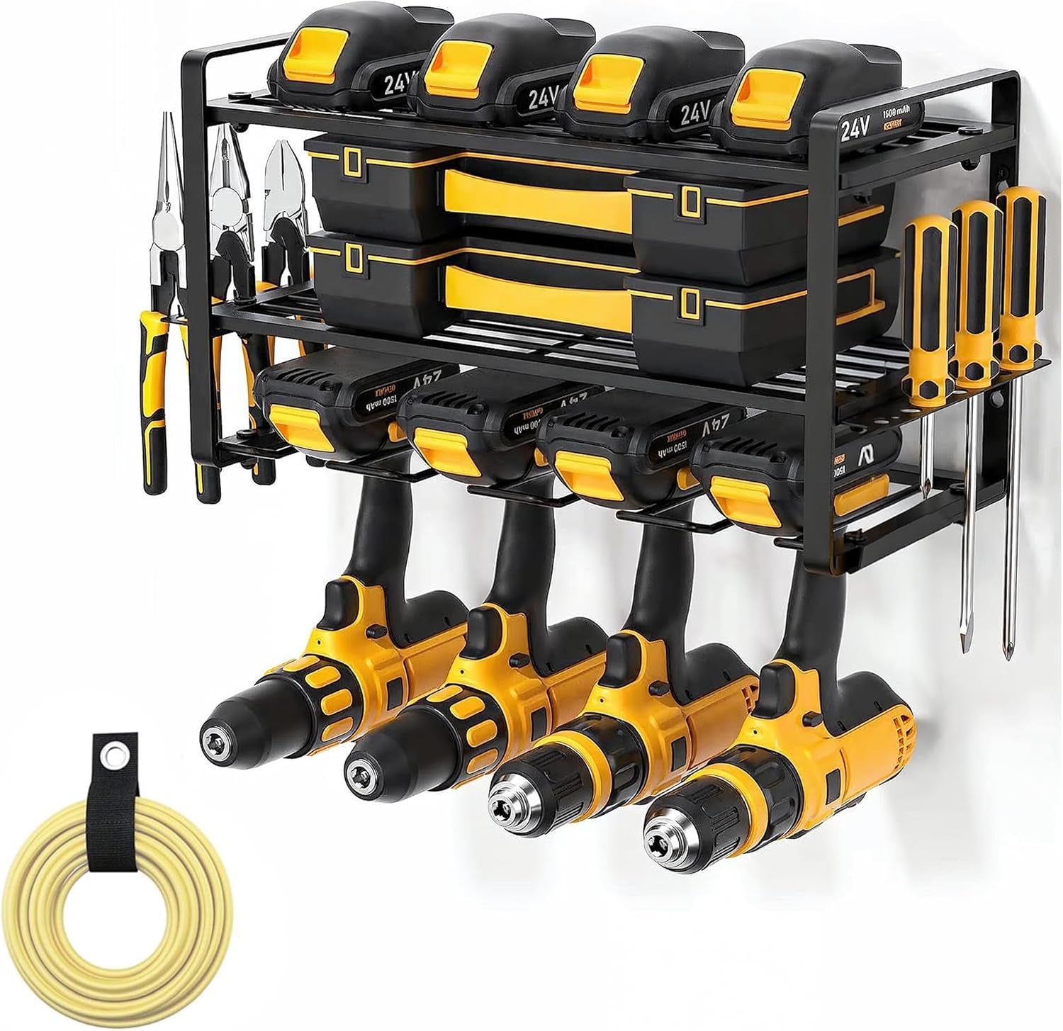 Power Tool Organizer Wall Mount - Garage Wall Tool Organizer with Drill Holder, Tool Storage Organizer, Heavy Duty Metal Shelf, Wall Mount Organizer for Garage & Workshop
