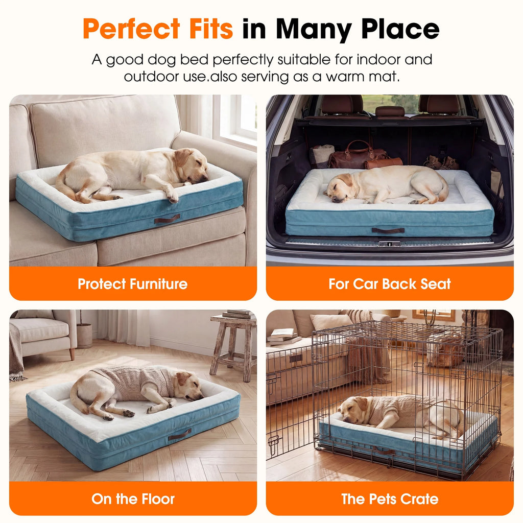 Extra Large Orthopedic Dog Bed Waterproof Pet Sofa Bed Four-Sided Bolster Cushion with Removable Washable Cover for Big Dogs Blue