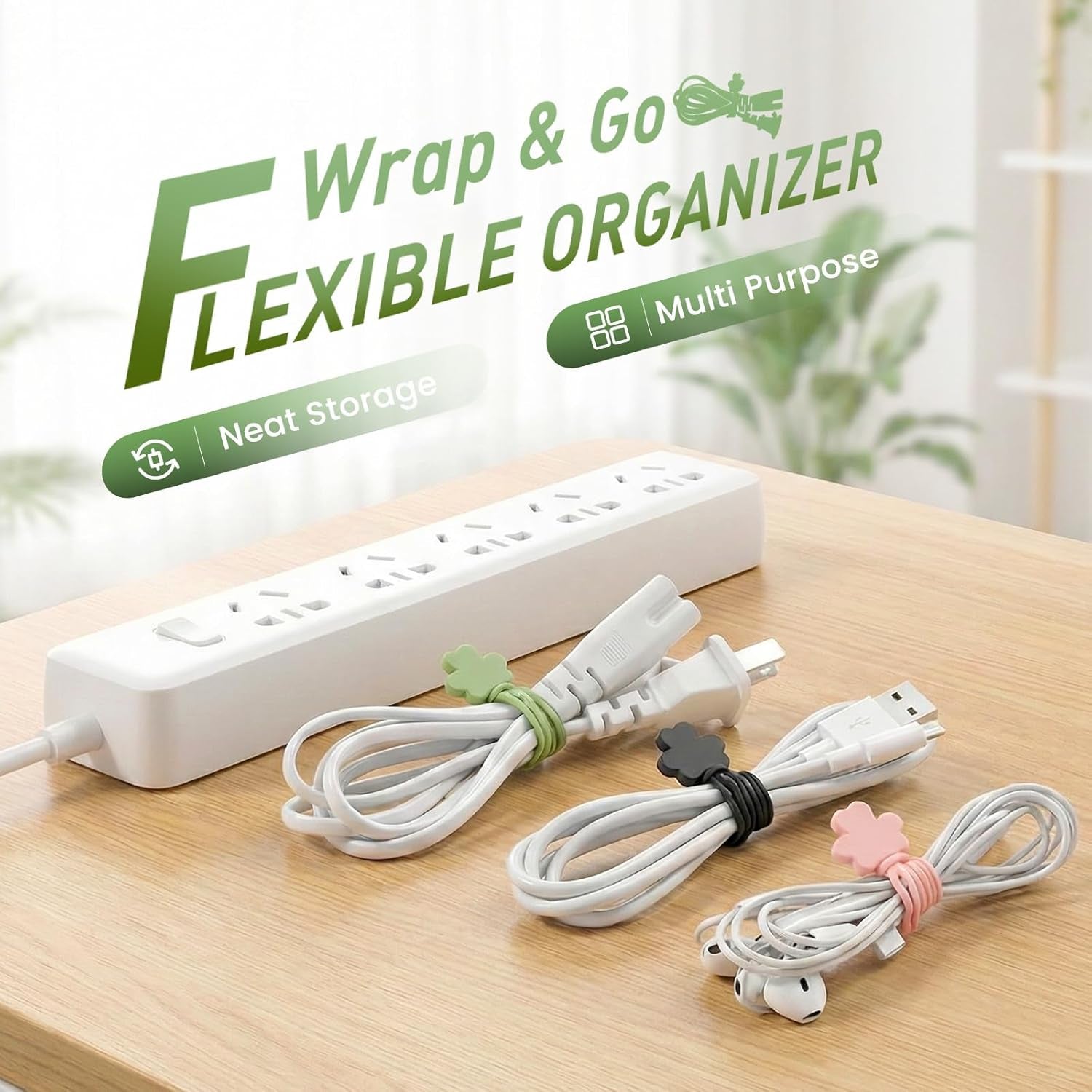 Data Cable Organizer, 2026 Upgrade Silicone Cable Ties Reusable Cable Management Organizers, Multipurpose Elastic Cord Organizer for Fastening and Bundling Cable Cords Wires (10PC B)