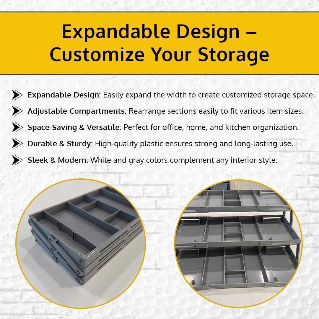 3 Tier Drawer Organizer, Multi Level Smart Drawer Organizer for Desk, Expandable Organizer for Office, Makeup, Jewelry, Kitchen, Folding Storage for Home and Office Drawers & Craft Organizer - Gray