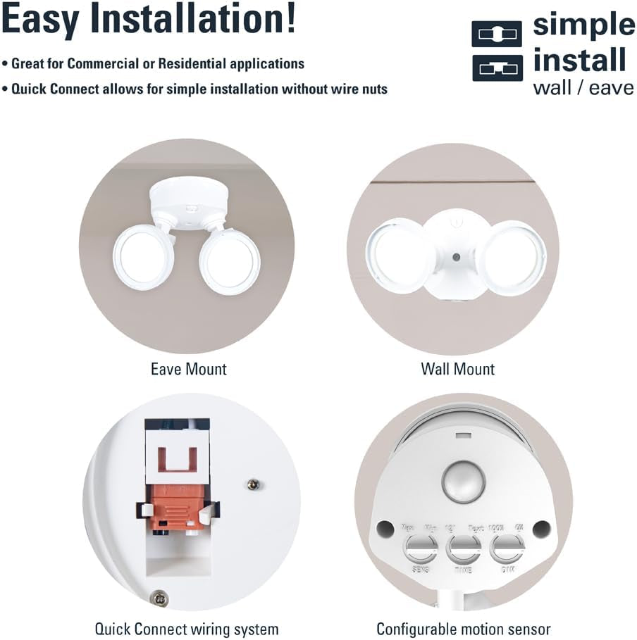 TGS Outdoor LED Motion Sensor Flood & Security Light Twin round Head White