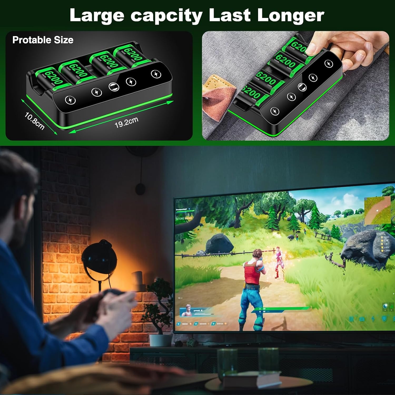 Rechargeable Xbox Controller Battery Pack Charging Station,4X6200Mwh Xbox Battery Pack with Fast Charging Station