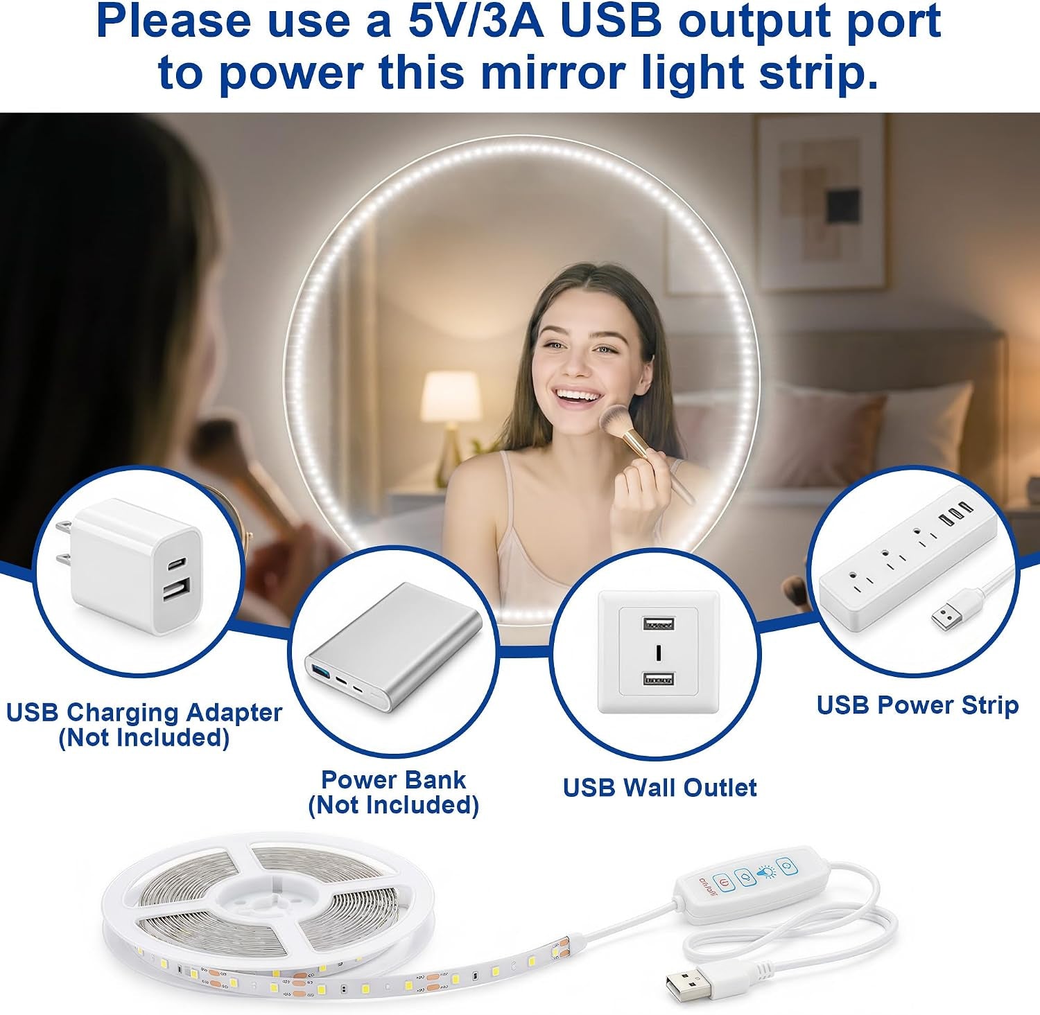 Vanity Lights for Mirror, 13FT Dimmable 6000K LED Light Strip | Stick on Makeup LED Lighting, LED Vanity Lights Strips for Mirror for Bedroom Bathroom Vanity Table (Mirror Not Included)