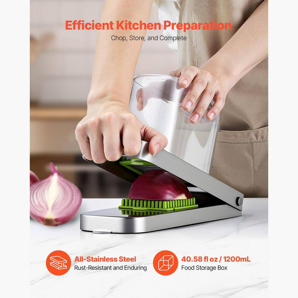Vegetable Chopper with 3 Stainless Steel Blades, Food Cutter and Onion Slicer with Container, Kitchen Tools for Salad