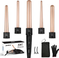5 in 1 Wand Curling Iron Set, Ceramic Hair Curling Iron(0.35”-1.25”), Hair Curler for All Hairstyle, with Adjustable Temperature Dual Voltage, Instant Heat Up, with Glove & 2 Clips(Gold)
