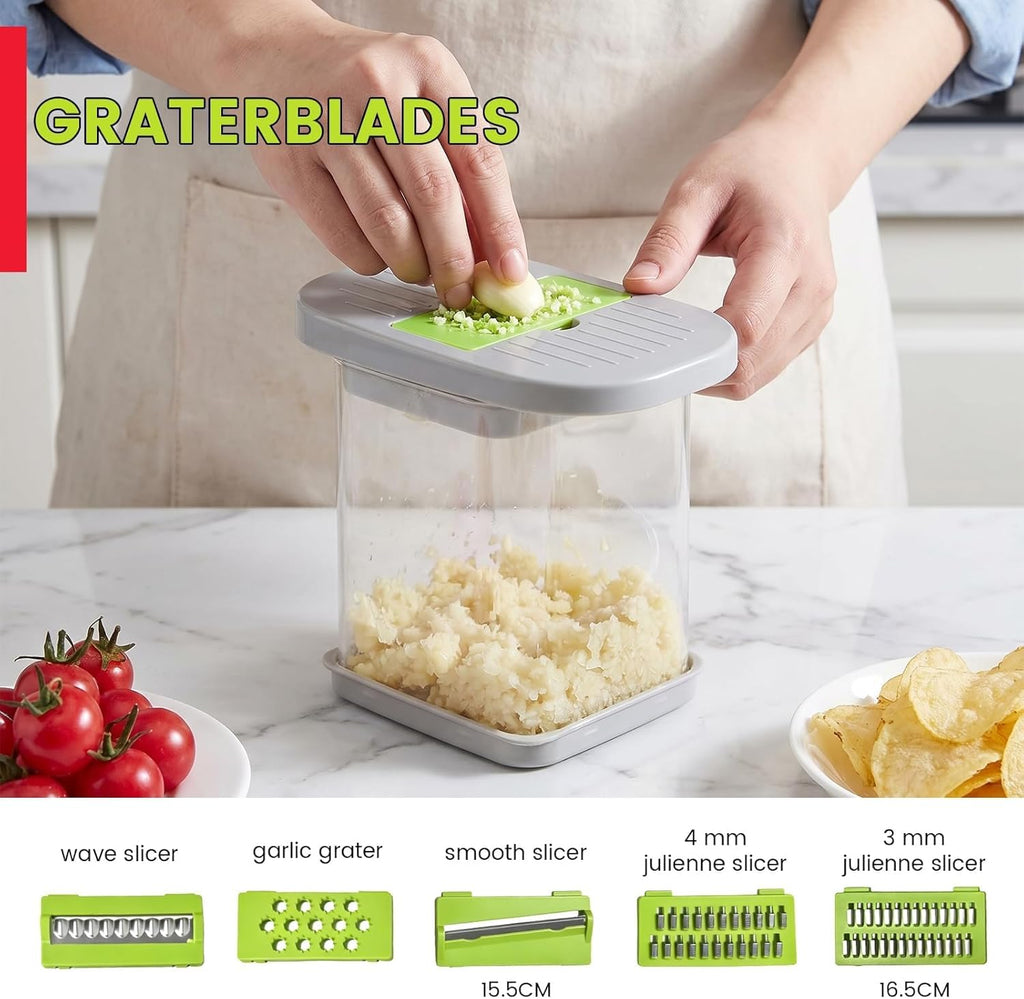 Vegetable Cutter,Food Chopper Manual Hand,For Potato Cutter & Fry Slicer - Functions as Potato Dicer,Onion Dicer,Veggie Shredder with 9 Blades,Easy to Clean, Dishwasher Safe-Essential Kitchen Gadgets