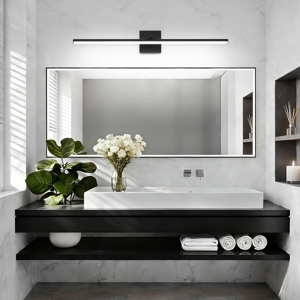LED Bathroom Vanity Light, Modern Bathroom Light Fixture over Mirror (Cool White 6000K), Vanity Light Bar with Angle Adjustable, 32 Inch, Black