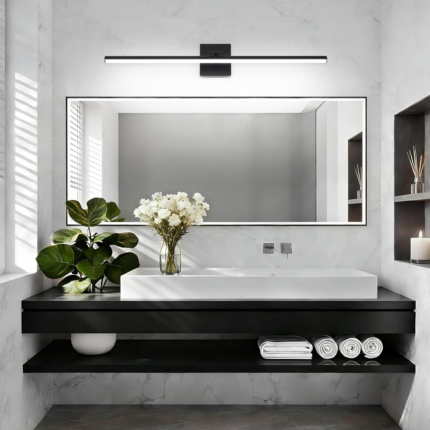 LED Bathroom Vanity Light, Modern Bathroom Light Fixture over Mirror (Cool White 6000K), Vanity Light Bar with Angle Adjustable, 32 Inch, Black