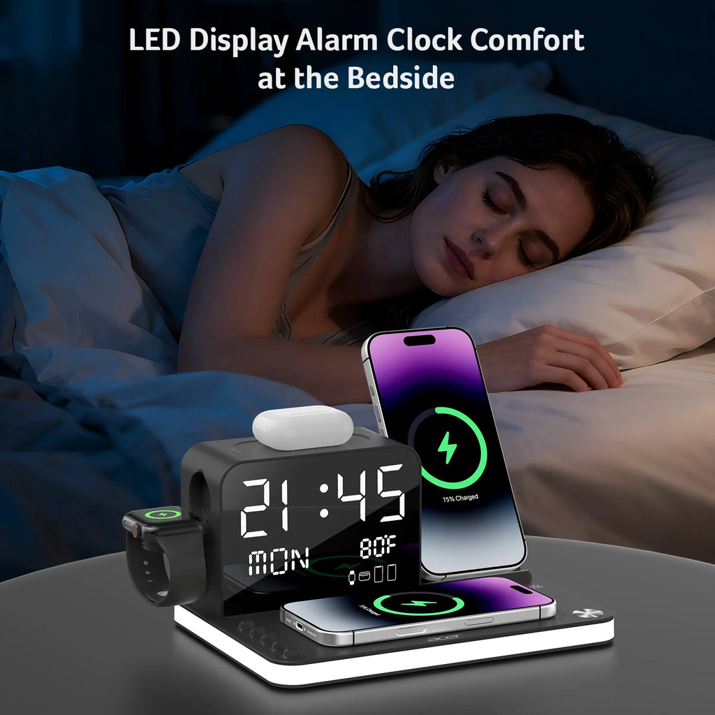 7 in 1 Wireless Charging Station: Compatible with Apple Multiple Devices - Iphone Apple Watch and Airpods, Charger Stand with Led Night Light