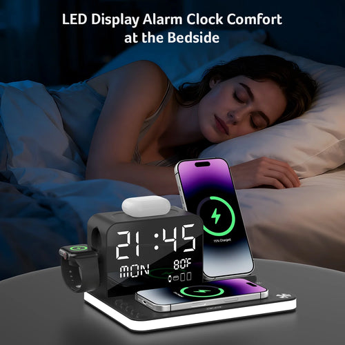 7 in 1 Wireless Charging Station: Compatible with Apple Multiple Devices - Iphone Apple Watch and Airpods, Charger Stand with Led Night Light