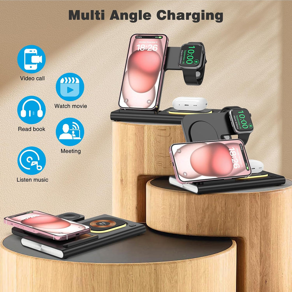 Wireless Charging Station for Iphone 15 Pro Max/14/13/12/11, 25W 3-In-1 Charger Stand ＆ USB C Cable 3Ft, Wireless Charging Dock for Iwatch Ultra 9 8 7 6 5 4 3 SE, Airpods Pro 3/2, Samsung