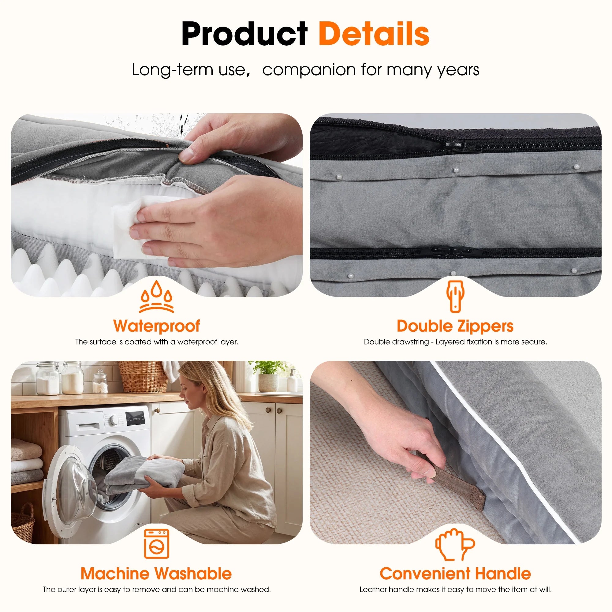 Orthopedic Dog Bed Large Waterproof Pet Sofa Bed Four-Sided Bolster Cushion Dog Couch with Removable Washable Cover,Gray